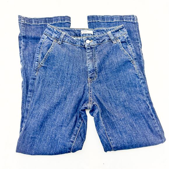 OAT NY Flare Dark Wash Denim Jeans Seamed Back Pocket Size 4 / 27 - Picture 4 of 8